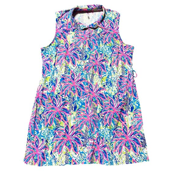 LULU B Sleeveless Tropical Print Shirt Dress Womens 1X Pink/Blue/Green - Picture 1 of 11